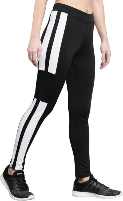 SprintStyle Color Block Women Black, White Tights