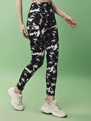 POOJARAN Printed Women Black Tights