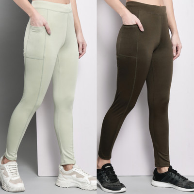 BEING RUNNER Solid Women Light Green, Brown Tights
