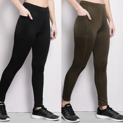 BEING RUNNER Solid Women Black, Green Tights
