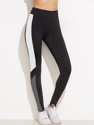 Koolest Fashion Color Block Women Black Tights