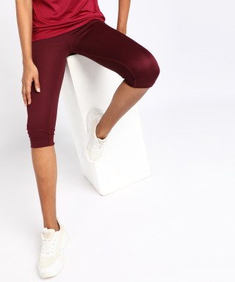 REEBOK Solid Women Maroon Tights