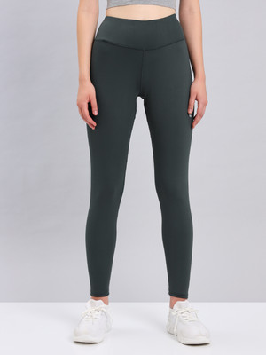 TECHNOSPORT Solid Women Dark Green Tights