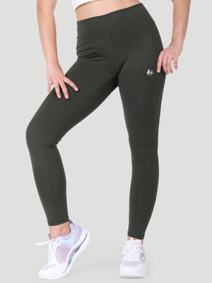 Woomfox Solid Women Dark Green Tights