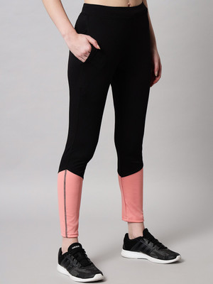 BEING RUNNER Color Block Women Black Tights