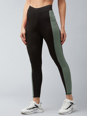 BLINKIN Color Block Women Black, Dark Green Tights