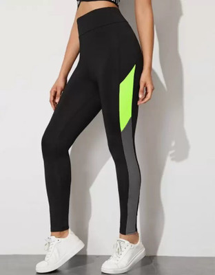 KGN HUB Color Block Women Black Tights
