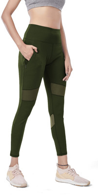 Mehrang Color Block Women Green Tights