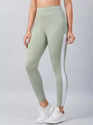 KGN HUB Color Block Women Light Green, White Tights