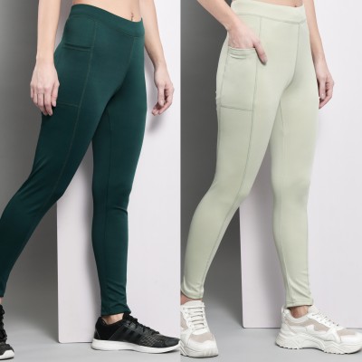 BEING RUNNER Solid Women Green, Light Green Tights