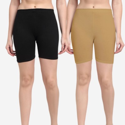 Harshraj Solid Women Black, Beige Cycling Shorts