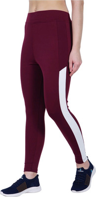 KGN HUB Color Block Women Maroon, White Tights