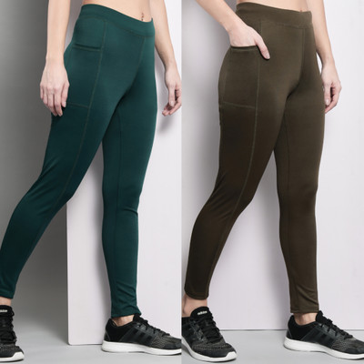 BEING RUNNER Solid Women Green, Brown Tights