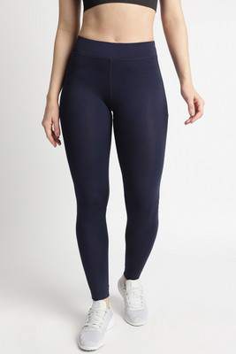 REEBOK Solid Women Dark Blue Tights