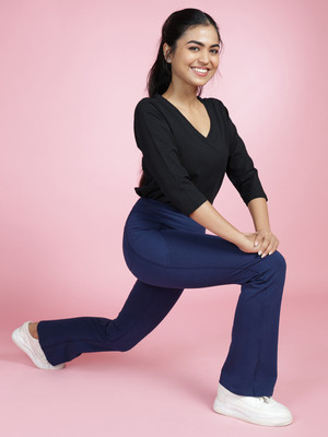 BlissClub Solid Women Dark Blue Track Pants