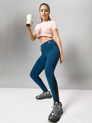 TECHNOSPORT Self Design Women Dark Blue Tights