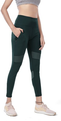 Mehrang Color Block Women Dark Green Tights