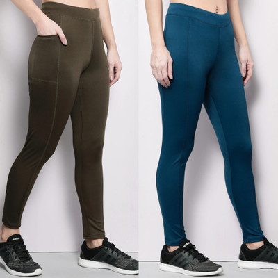 BEING RUNNER Solid Women Brown, Blue Tights