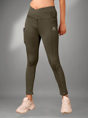 POOJARAN Solid Women Green Tights