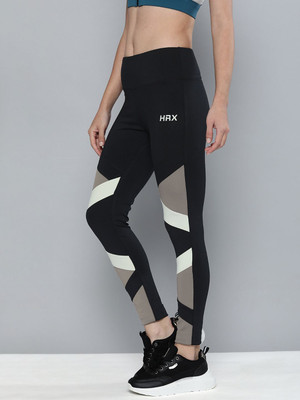 HRX by Hrithik Roshan Color Block Women Black Tights