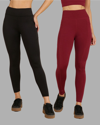 Nexstep Solid, Printed Women Black, Maroon Tights