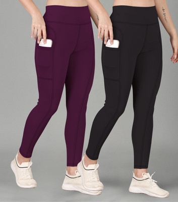 POOJARAN Solid Women Purple, Black Tights