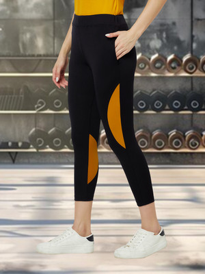 UNICUS APPAREL Color Block Women Black, Yellow Tights