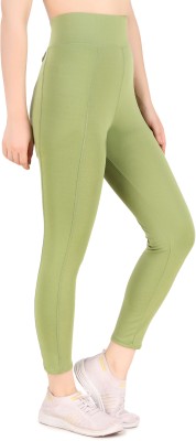 FY Sports Solid Women Green Tights