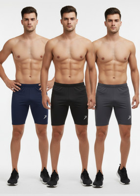 fitmonk Solid Men Blue, Black, Grey Tights