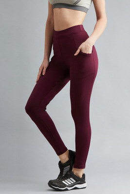 BLINKIN Solid Women Maroon Tights