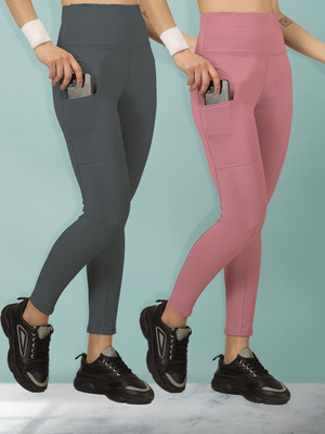 BEYOGINI Solid Women Grey, Pink Tights
