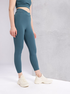 HRX by Hrithik Roshan Solid Women Green Tights