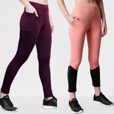 BEING RUNNER Color Block Women Pink, Purple Tights