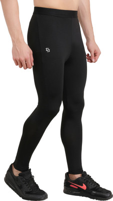 Sportinger Solid, Color Block Men Black Tights