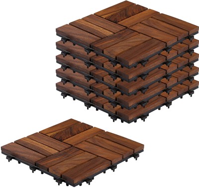 Sharpex Deck Tiles with Interlocking 6 Piece Walnut Wood Floor Decking Tile for Balcony Wood Modern(Interlocking Tile)