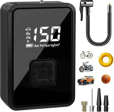 UN1QUE PT500 150 psi Tyre Air Pump for Car & Bike(Auto Shut Off, Air Inflator, Multiple Nozzles, Rechargeable)
