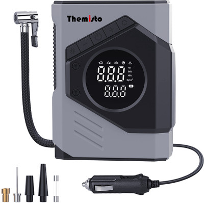 Themisto TH-TY03 Corded Tyre Inflator 12V DC 150 psi Tyre Air Pump for Car & Bike(Air Compressor, Multiple Nozzles, Auto Shut Off, Portable)