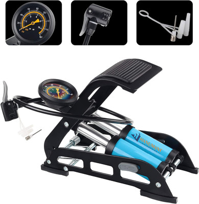 LIRZEG Double Barrel Bike Floor Foot Pump,Portable Air Pump Inflator Pump with 160PSI Car Pump(BLACK AND BLUE CYLINDER)