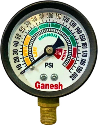 SEAHORSE POLYMERS Analog Tire Pressure Gauge Pressure Gauge, MS Case & Brass, /Meter(200 PSI)