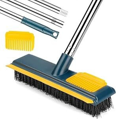 FERY Bathroom Cleaning Brush with Wiper 2 in 1 Tiles Cleaning Brush with datiyo Plastic Wet and Dry Brush(Multicolor)
