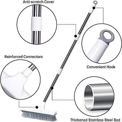 KAKADIYA ENTERPRISE 2 in 1 Bathroom Cleaning Brush With Wiper Tile Cleaning Brush With Long Handle Plastic Wet and Dry Brush(White)