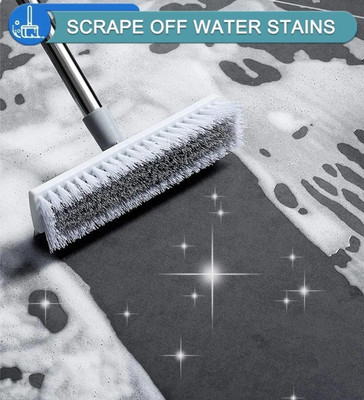 Digicom 2 in 1 Bathroom Floor Cleaning Brush with Squeegee,Long Handle with Holder with Holder(White)