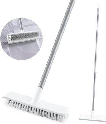 Atipriya 2 in 1 Bathroom Cleaning Brush with Wiper and Long Handle Microfibre Wet and Dry Brush(White)