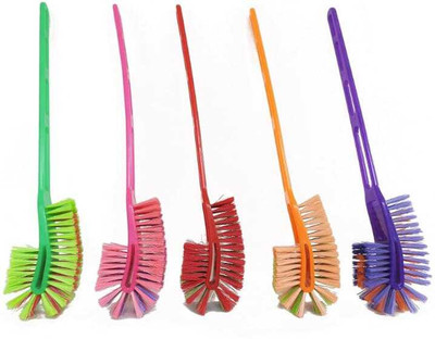 Shriagarwal Cello Plastic by Cello Eco Hockey Toilet Brush Longer Handle Ergonomic Design_9 with Holder(Multicolor_7)