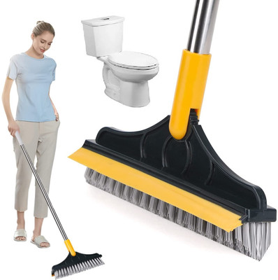 FLYPRO Toilet and Floor Cleaning Brush with Wiper with Long Handle 120°Handle Fiber with Holder(Green)