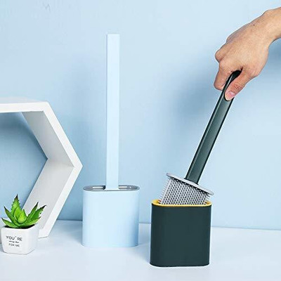 Swastik Creation Silicon Toilet Brush with Slim Holder Flex Toilet Brush Anti-drip Set SET OF 2 with Holder(Multicolor)