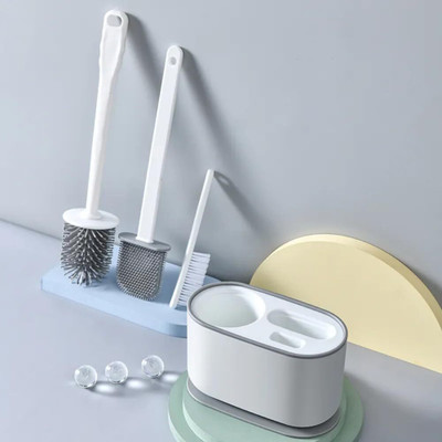 Calldrishe 3 in 1 Toilet Brush Set Toilet Brush Cleaner Silicone Toilet Cleaning Brush with Holder(White)