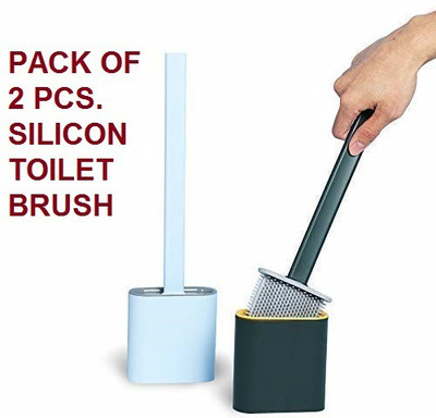 MANROM PACK OF 2 PCS, Silicon Toilet Brush with Wall mounting Sticker Slim Holder with Holder(Multicolor)
