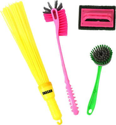 INASAN TOILET BRUSH PLASTIC BROOM , SINK & TILE SCRUBBER ( SET OF 4 )(Multicolor)