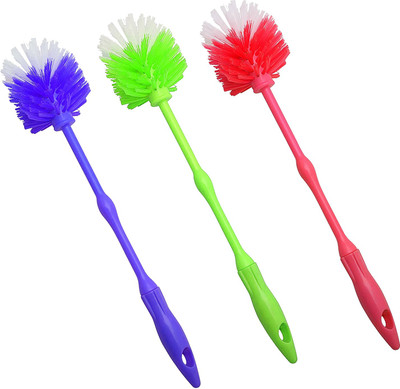 TruTool Multipurpose Plastic Round Long Handle Toilet Cleaning Brush with Holder 3 Pcs with Holder(Multicolor)